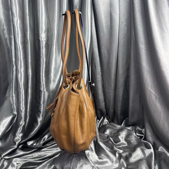Michael Kors Astor Ring Handbag Camel Brown Tassel MK Purse Pebbled Leather Hobo - Picture 6 of 17